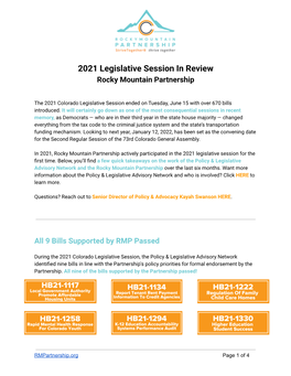 2021 Legislative Session in Review Rocky Mountain Partnership