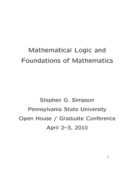 Mathematical Logic and Foundations of Mathematics