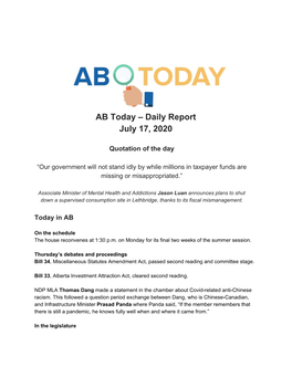 AB Today – Daily Report July 17, 2020