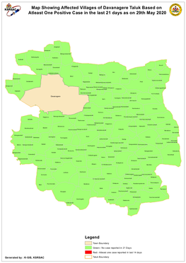 Map Showing Affected Villages of Davanagere Taluk Based on Atleast One Positive Case in the Last 21 Days As on 29Th May 2020