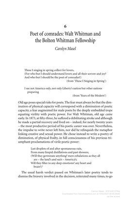 Walt Whitman and the Bolton Whitman Fellowship Carolyn Masel