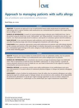 Approach to Managing Patients with Sulfa Allergy Use of Antibiotic and Nonantibiotic Sulfonamides