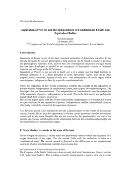 Separation of Powers and the Independence of Constitutional Courts and Equivalent Bodies