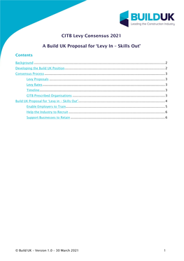 CITB Levy Consensus 2021 a Build UK Proposal for 'Levy in – Skills Out'
