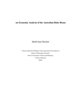 An Economic Analysis of the Australian Baby Bonus Sarah June