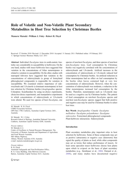 Role of Volatile and Non-Volatile Plant Secondary Metabolites in Host Tree Selection by Christmas Beetles