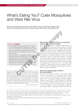 Culex Mosquitoes and West Nile Virus