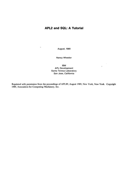APL2 and SQL: a Tutorial