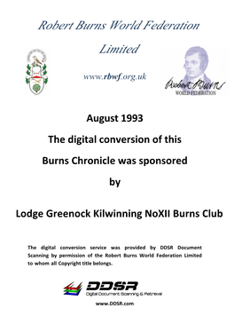 1993 the Digital Conversion of This Burns Chronicle Was Sponsored By