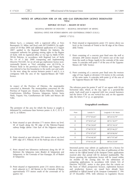 Notice of Application for an Oil and Gas Exploration Licence Designated Vita