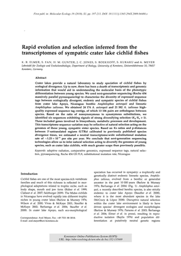 Rapid Evolution and Selection Inferred from the Transcriptomes of Sympatric Crater Lake Cichlid Fishes