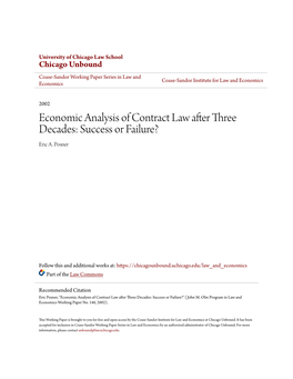 Economic Analysis of Contract Law After Three Decades: Success Or Failure? Eric A