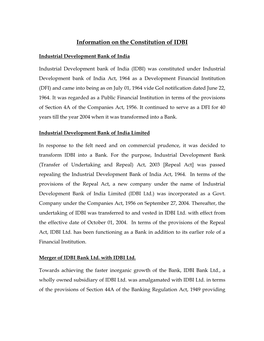 Information on the Constitution of IDBI