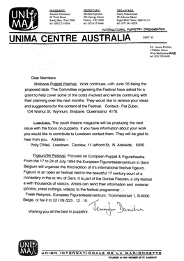 UNIMA CENTRE AUSTRALIA SEPT'93 Ed: Jennie Pfeiffer 17 Miller Street West Melbournejc.:>Q5 Tel: (03) 329-9481