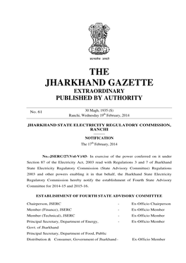 The Jharkhand Gazette Extraordinary Published by Authority