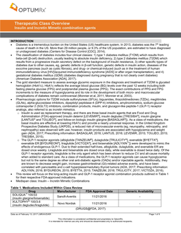 Therapeutic Class Overview Therapeuticinsulin and Class Incretin Overview Mime Tic Combination Agents