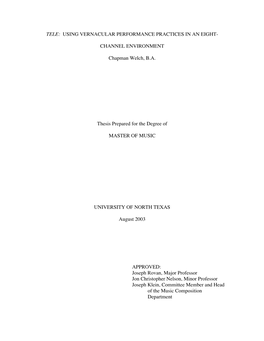 TELE: Using Vernacular Performance Practices in an Eight-Channel