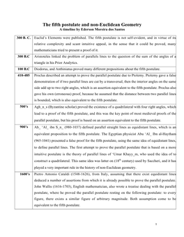 The Fifth Postulate and Non-Euclidean Geometry a Timeline by Ederson Moreira Dos Santos