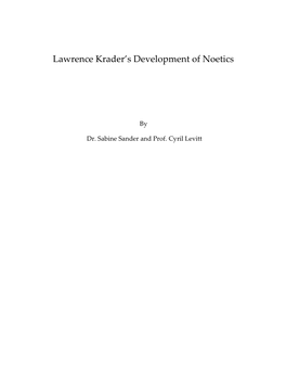 Background Behind Lawrence Krader's Development of Noetics