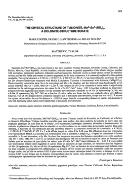 THE CRYSTAL STRUCTURE of TUSIONITE, Mn2+Sn4+(Bog)2, a DOLOMITE.STRUCTURE BORATE