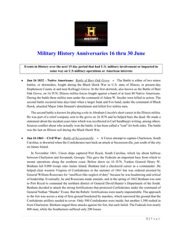 Military History Anniversaries 16 Thru 30 June