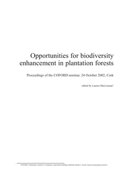 Opportunities for Biodiversity Enhancement in Plantation Forests