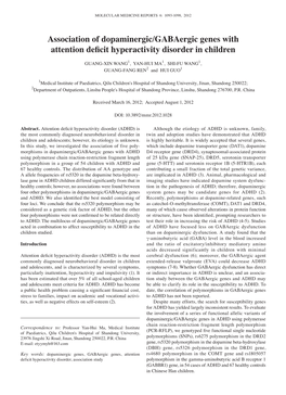 Association of Dopaminergic/Gabaergic Genes with Attention Deficit Hyperactivity Disorder in Children