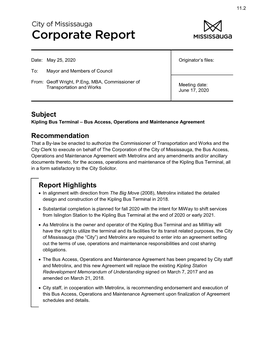 Kipling Bus Terminal – Bus Access, Operations and Maintenance Agreement