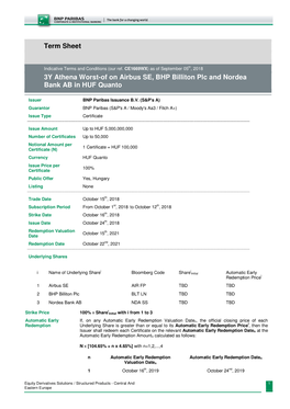 Term Sheet 3Y Athena Worst-Of on Airbus SE, BHP Billiton Plc And