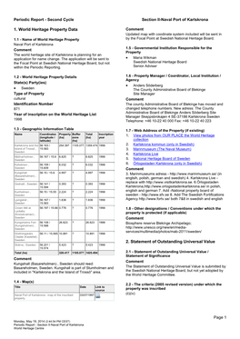 1. World Heritage Property Data 2. Statement of Outstanding Universal