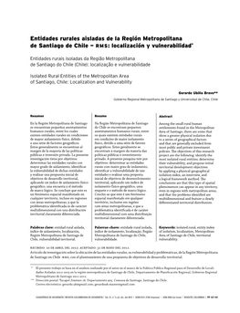 Entidades Rurales Aisladas De La Región Metropolitana De Santiago De Chile - Rms: Localización Y Vulnerabilidad*