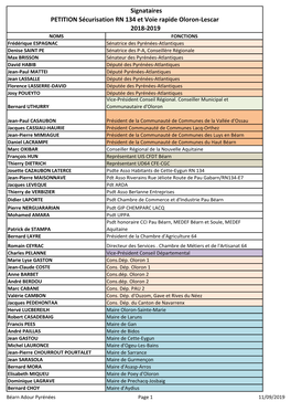 Signataires PETITION Sécurisation RN 134 Et Voie Rapide Oloron