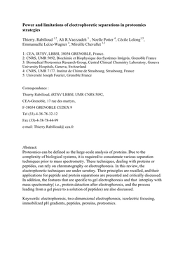 Power and Limitations of Electrophoretic Separations in Proteomics Strategies