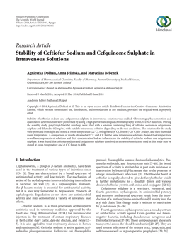 Stability of Ceftiofur Sodium and Cefquinome Sulphate in Intravenous Solutions