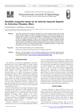 Possible Evaporite Karst in an Interior Layered Deposit in Juventae