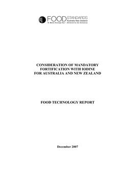 Consideration of Mandatory Fortification with Iodine for Australia and New Zealand Food Technology Report