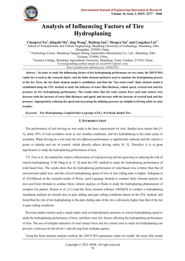 Analysis of Influencing Factors of Tire Hydroplaning