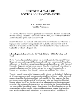 Historia & Tale of Doctor Johannes Faustus