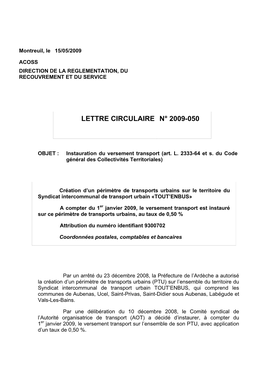 Lettre Circulaire N° 2009-050