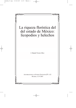 La Riqueza Florística Del Del Estado De México: Licopodios Y Helechos