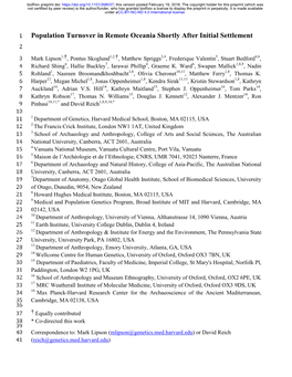 Population Turnover in Remote Oceania Shortly After Initial Settlement 2