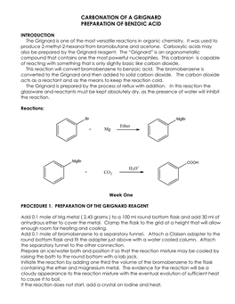 Carbonation of a Grignard Preparation of Benzoic Acid