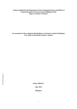 A Thesis Submitted to the Department of Environmental Sciences And