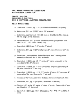 Jazz Poll Results, 1950