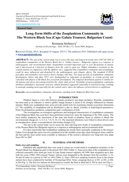 Long-Term Shifts of the Zooplankton Community in the Western Black Sea (Cape Galata Transect, Bulgarian Coast)