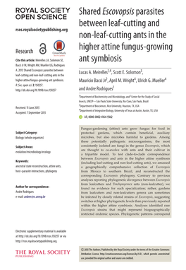 Sharedescovopsisparasites Between Leaf-Cutting and Non-Leaf-Cutting