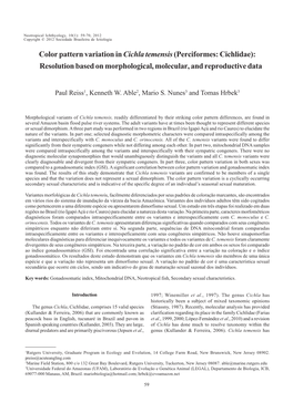 Color Pattern Variation in Cichla Temensis (Perciformes: Cichlidae): Resolution Based on Morphological, Molecular, and Reproductive Data