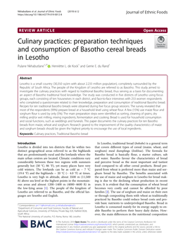 Culinary Practices: Preparation Techniques and Consumption of Basotho Cereal Breads in Lesotho Pulane Nkhabutlane1,2* , Henriëtte L