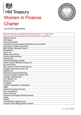 Women in Finance Charter List of 273 Signatories