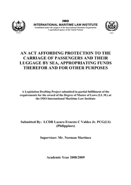 An Act Affording Protection to the Carriage of Passengers and Their Luggage by Sea, Appropriating Funds Therefor and for Other Purposes